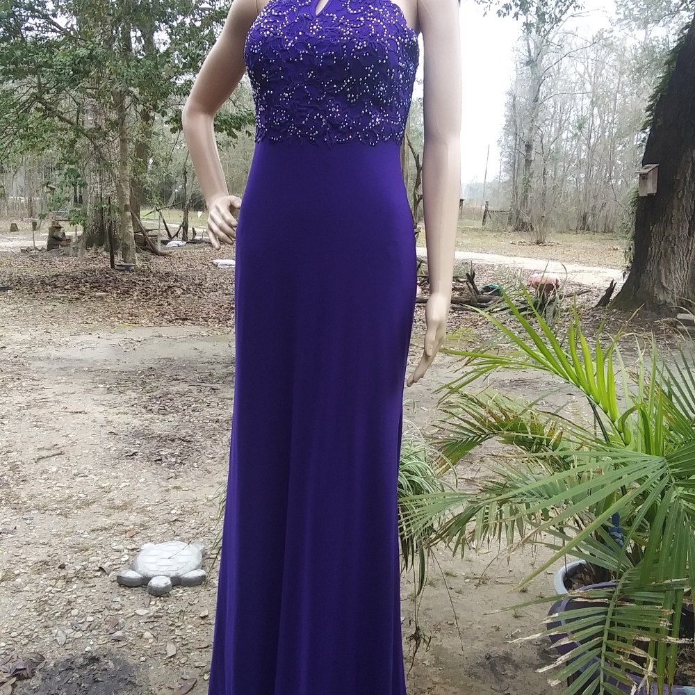 "Jump Apparel"elegant long purple dress w/sequines